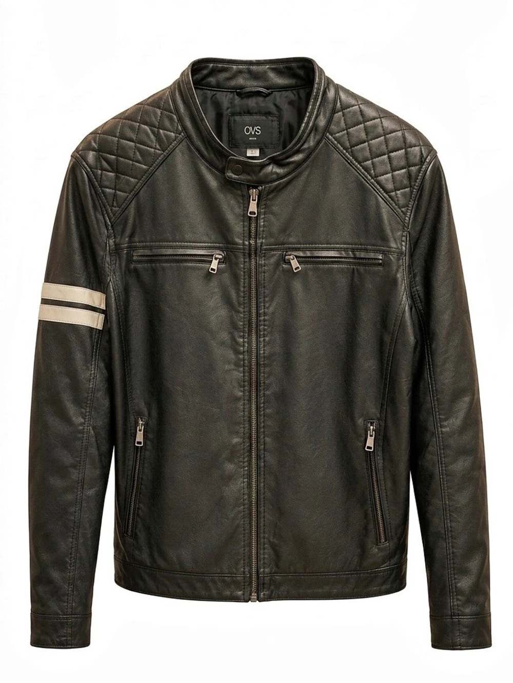 OVS Men's Black Quilted Faux Leather Jacket Size XL